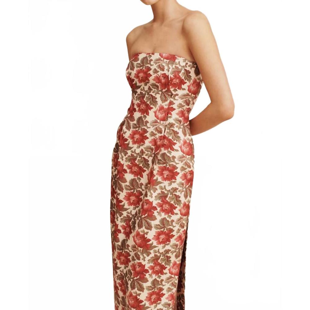 Posse Floral Strapless Midi Dress - Red and Cream